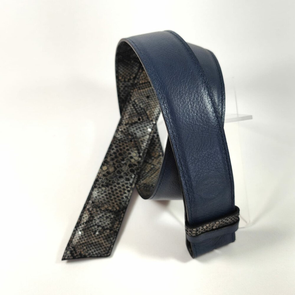 Ceinture reversible femme Motif "python" Taupe / Bleu nuit